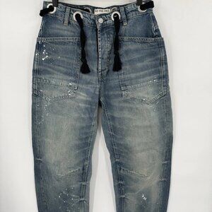 Free People We The Free Moxie Pull-On Barrel Jeans Size 25 Cropped Frayed Hem